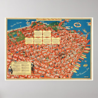 Poster Cartaz de Mapa Ilustrado Antigo de São Francisco 1