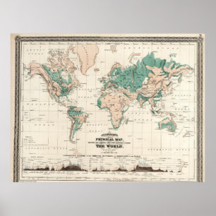 Poster Cartaz de Mapa Mundial Detalhado Vintage