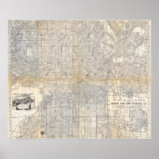 Poster Cartaz de Mapa Vintage de Los Angeles 1942