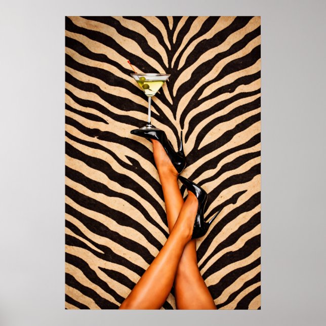 Poster Cartaz de Martini de Zebra, Arte de Parede de Moda (Frente)