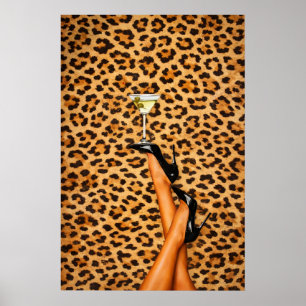 Poster Cartaz de Martini Leopardo, Arte de Parede de Moda