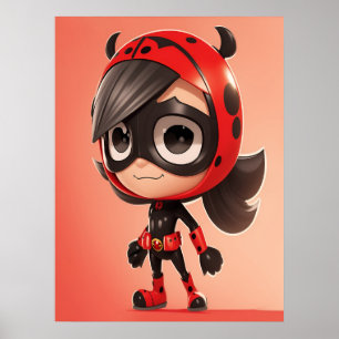 Poster Cartaz de Menina Super-Heroína Joaninha Fofa para