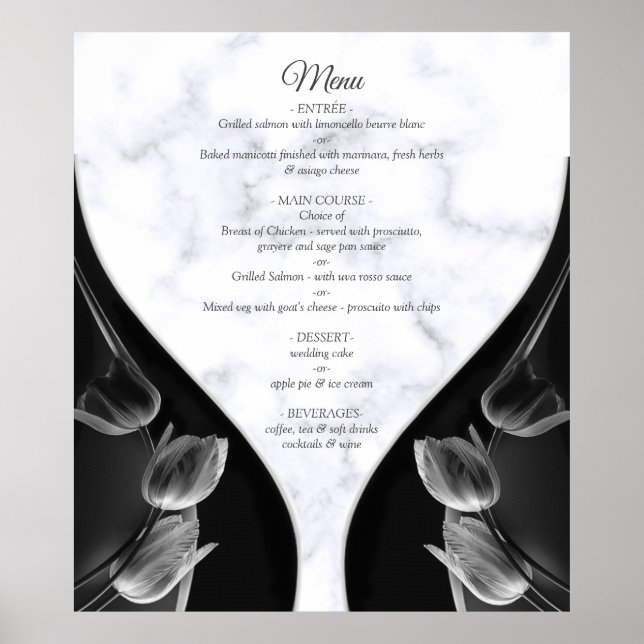 Poster Cartaz de Menu Abstrato Preto Mármore Branco Moder (Frente)
