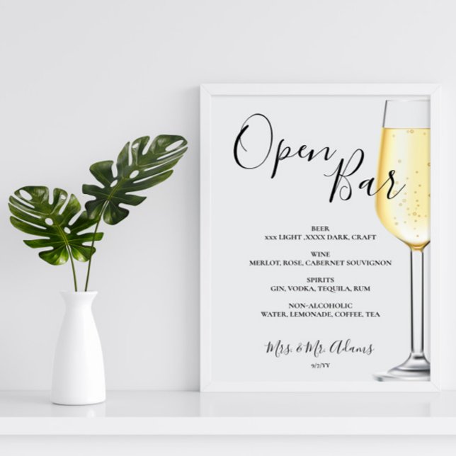 Poster Cartaz de Menu de bar aberto para casamento (Criador carregado)