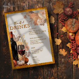 Poster Cartaz de Menu de Bar de Ação de Graças com Florai