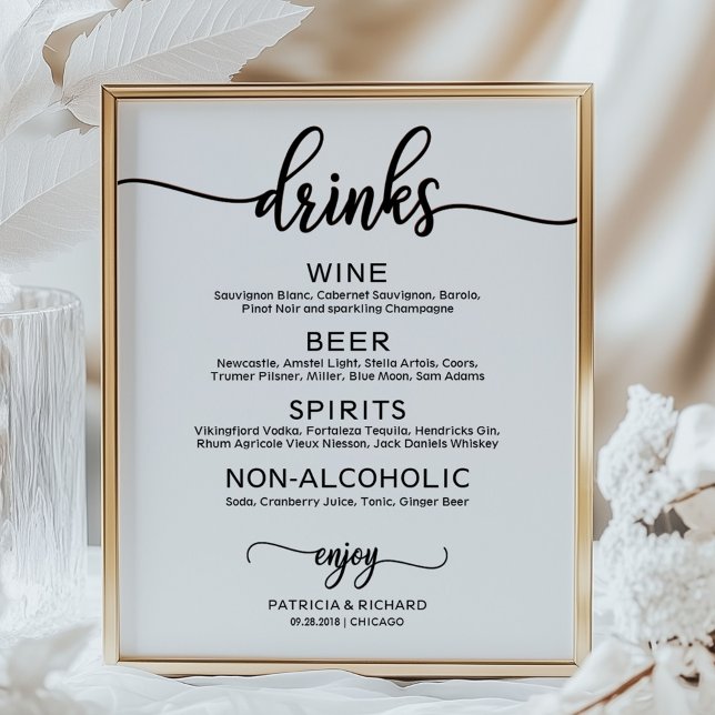 Poster Cartaz de Menu de Bar de Bebidas de Casamento em C (Criador carregado)
