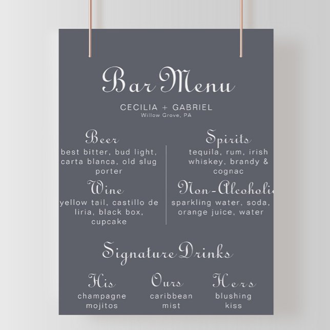 Poster Cartaz de Menu de Bar de Casamento Boho Simples pa (Criador carregado)