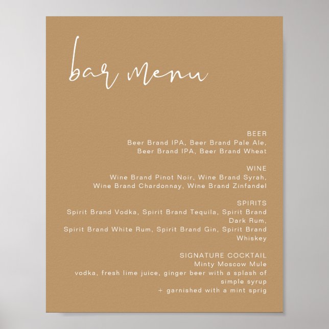 Poster Cartaz de Menu de Bar de Casamento Boho Terroso IN (Frente)