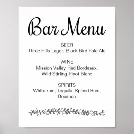 Poster Cartaz de Menu de Bar de Casamento Elegante Recepç