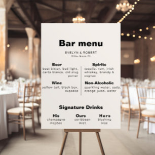 Poster Cartaz de Menu de Bar de Casamento Formal Elegante