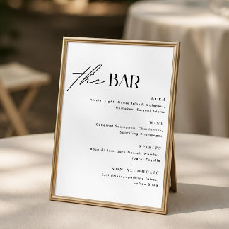 Poster Cartaz de Menu de Bar de Casamento Minimalista