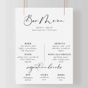 Poster Cartaz de Menu de Bar de Casamento Preto Cinza Cal