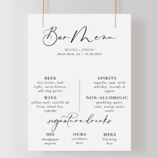 Poster Cartaz de Menu de Bar de Casamento Preto Cinza Cal