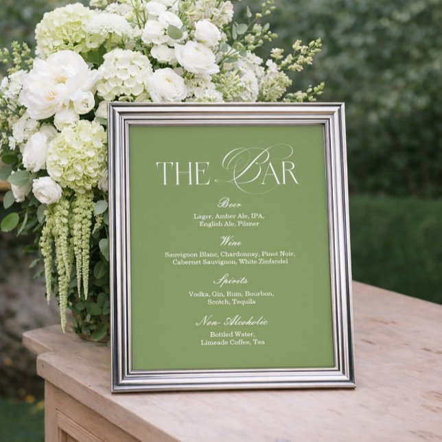 Poster Cartaz de Menu de Bar de Casamento Simples em Verd (Criador carregado)