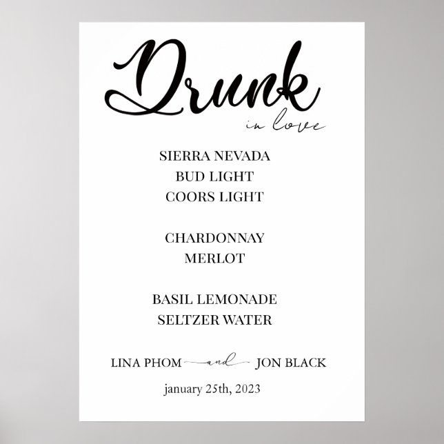 Poster Cartaz de Menu de Bar de Coquetel de Casamento Min (Frente)