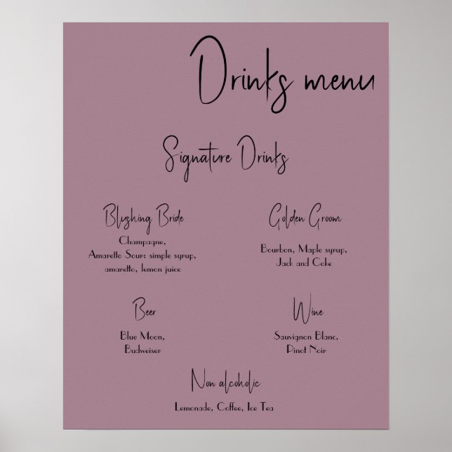 Poster Cartaz de Menu de Bebidas Casamento (Frente)
