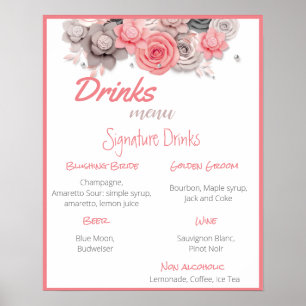 Poster Cartaz de Menu de Bebidas Casamento