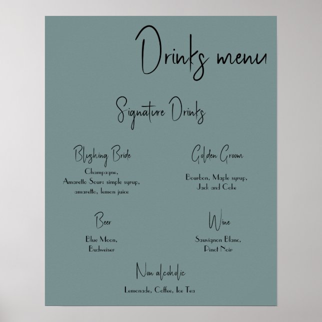Poster Cartaz de Menu de Bebidas Casamento (Frente)