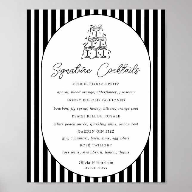 Poster Cartaz de Menu de Bebidas com Assinatura Listrado  (Frente)