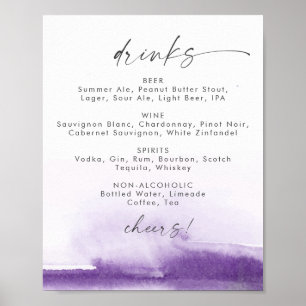 Poster Cartaz de Menu de Bebidas de Casamento com Aquarel