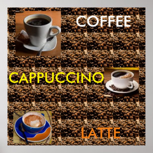 POSTER CARTAZ DE MENU DE CAPPUCCINO DE CAFÉ LATTE