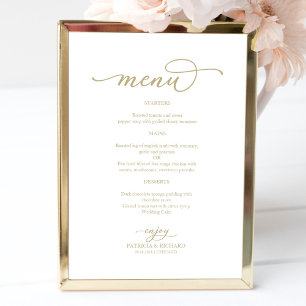 Poster Cartaz de Menu de Casamento com Letra Dourada Eleg