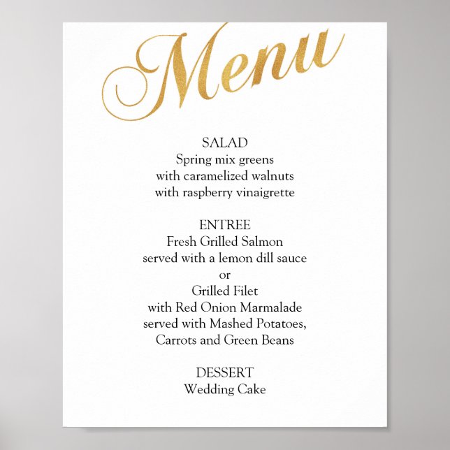 Poster Cartaz de menu de casamento em dourado. Menu de ja (Frente)