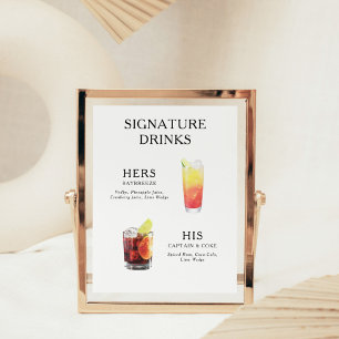 Poster Cartaz de Menu de Coquetel de Casamento com Drinks