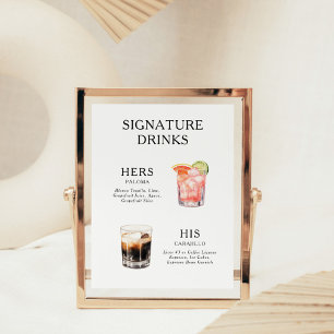 Poster Cartaz de Menu de Coquetel de Casamento de Drinks