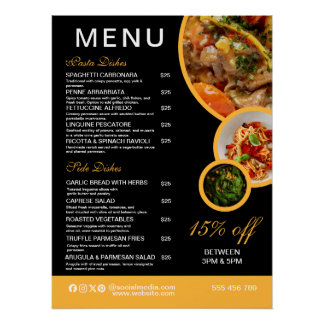 Póster Cartaz de Menu de Restaurante Editável