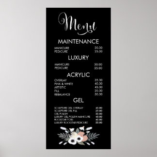 Poster Cartaz de Menu de Salão de Brilho Preto e Rosa