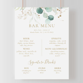 Poster Cartaz de Menu do Bar de Casamento com Eucalipto V