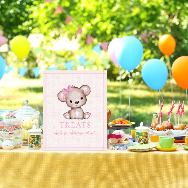 Poster Cartaz de Mesa de Doces Festa de Bebê Menina Urso  (Criador carregado)
