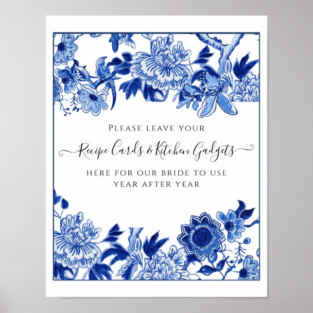 Poster Cartaz de Mesa de Receita para Chá de Noiva Azul B (Frente)
