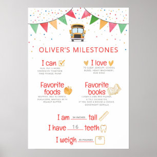 Poster Cartaz de Milestone de Aniversário de Ônibus Escol