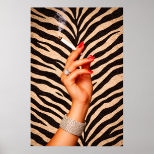 Poster Cartaz de Moda Glam Zebra, Mão de Cigarro de Luxo