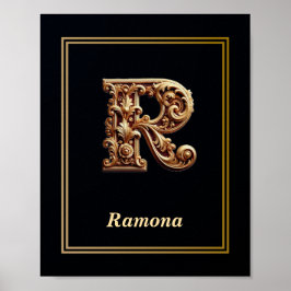 Poster Cartaz de Monograma da Letra R Barroco de Luxo