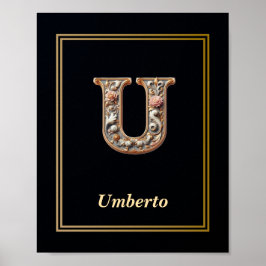 Poster Cartaz de Monograma da Letra U em Luxo Barroco