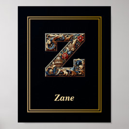 Poster Cartaz de Monograma da Letra Z em Luxo Barroco 