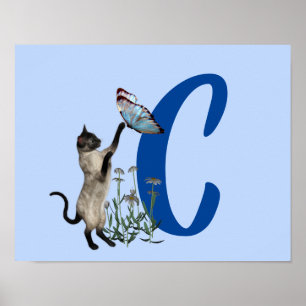 Poster Cartaz de Monograma Inicial Borboleta Gato Siames