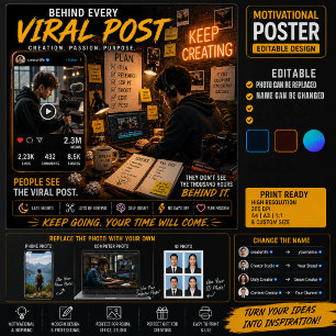 Poster Cartaz de Motivação para Criador de Conteúdo   Fot