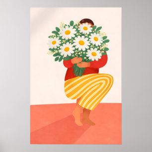 Poster Cartaz de Mulher com Buquê de Margaridas, Floral C