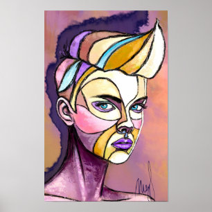 Poster Cartaz de Mulher Punk Colorida