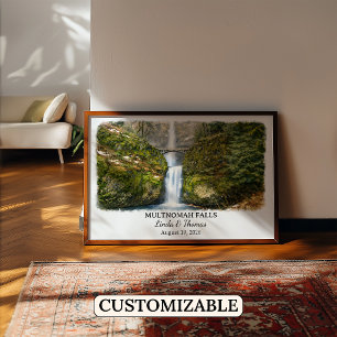 Poster Cartaz de Multnomah Falls Oregon, Aquarela, Person