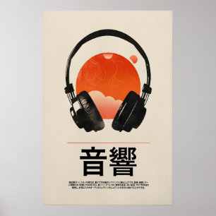 Poster Cartaz de Música Retro Japonesa Arte de Fones de O