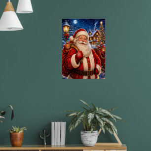 Poster Cartaz de Natal do Alegre Papai Noel Vintage