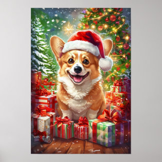 Poster Cartaz de Natal do Corgi Papai Noel - Arte para Pa