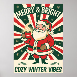 Poster Cartaz de Natal do Papai Noel Vintage Alegre e Bri