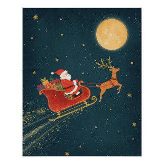 Póster Cartaz de Natal do Trenó do Papai Noel