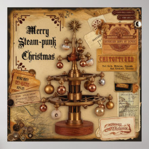 Poster Cartaz de Natal Steampunk